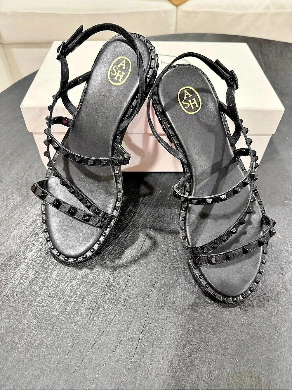 Ash Peace S Studded Strappy Sandals Black EU 39 Like New